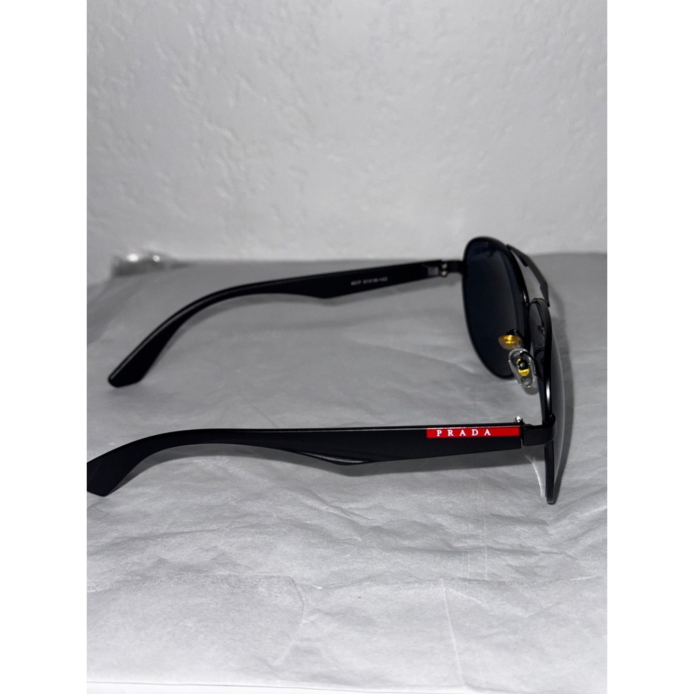 Prada Linea Rossa Mens Black Aviator Sunglasses PS 51US Red Logo Stripe - Picture 4 of 4